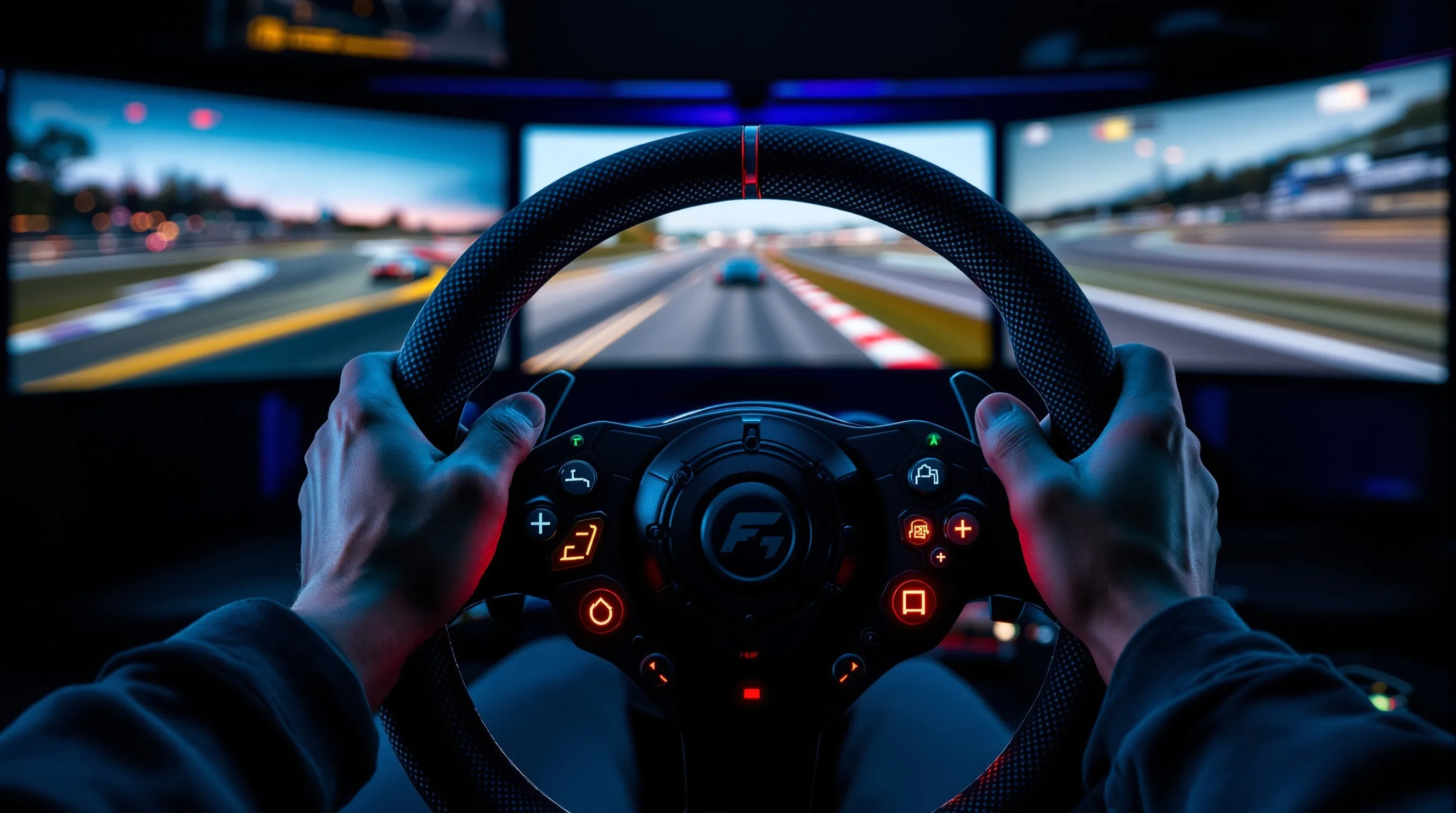 Sim racing cockpit with triple screens