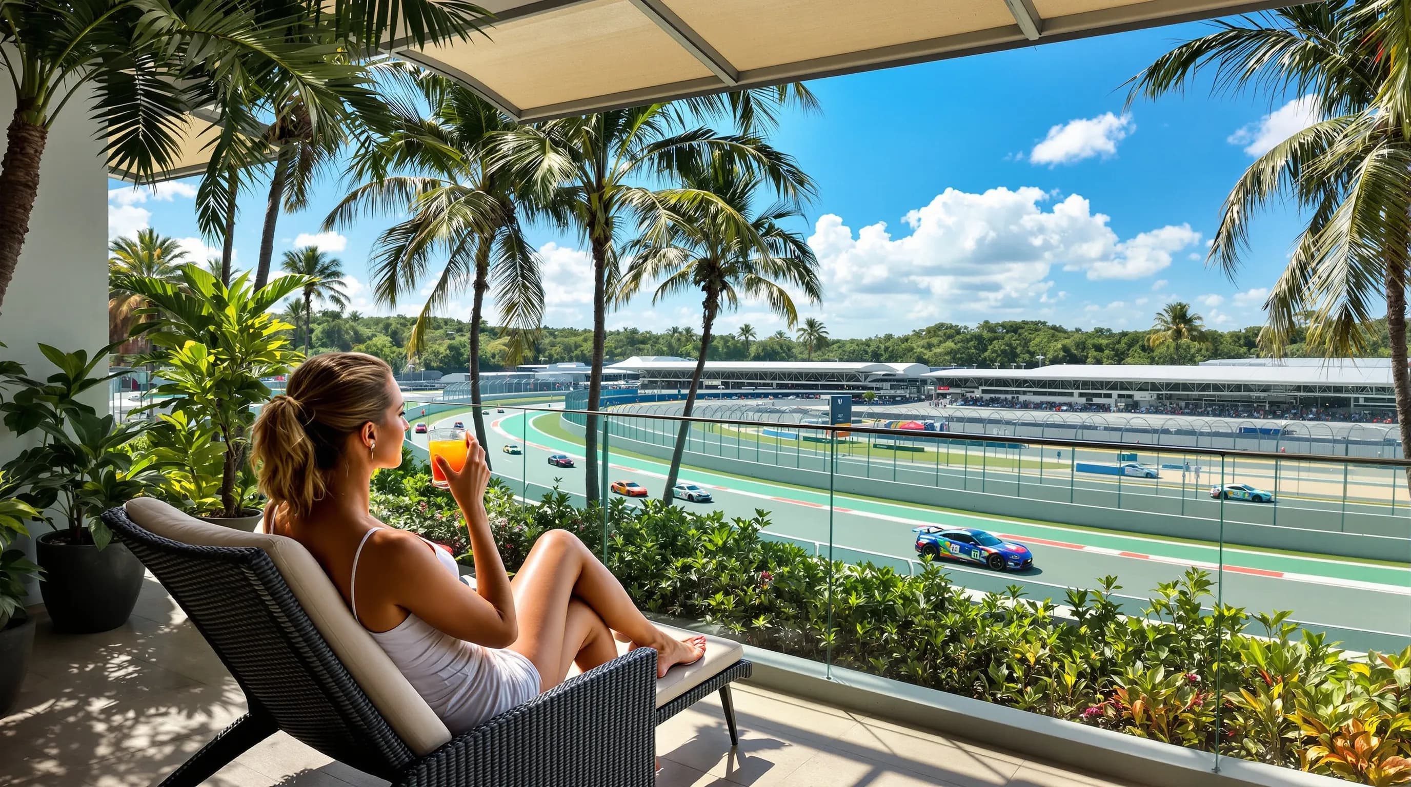Guests relaxing in the pit lane lounge with circuit views